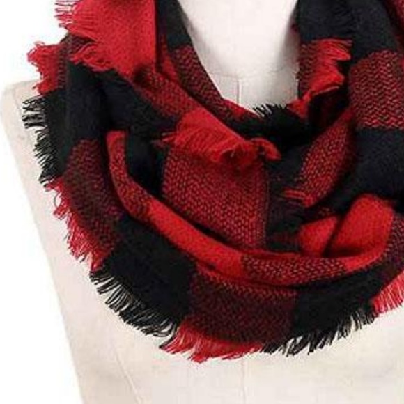 Classic Plaid Red & Black Infinity Scarf - Picture 2 of 3
